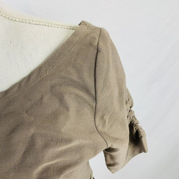 Tehen France Sheath Dress Tan Boat Neck Career Polished 1/4 Sleeves Size Medium - Picture 5 of 8